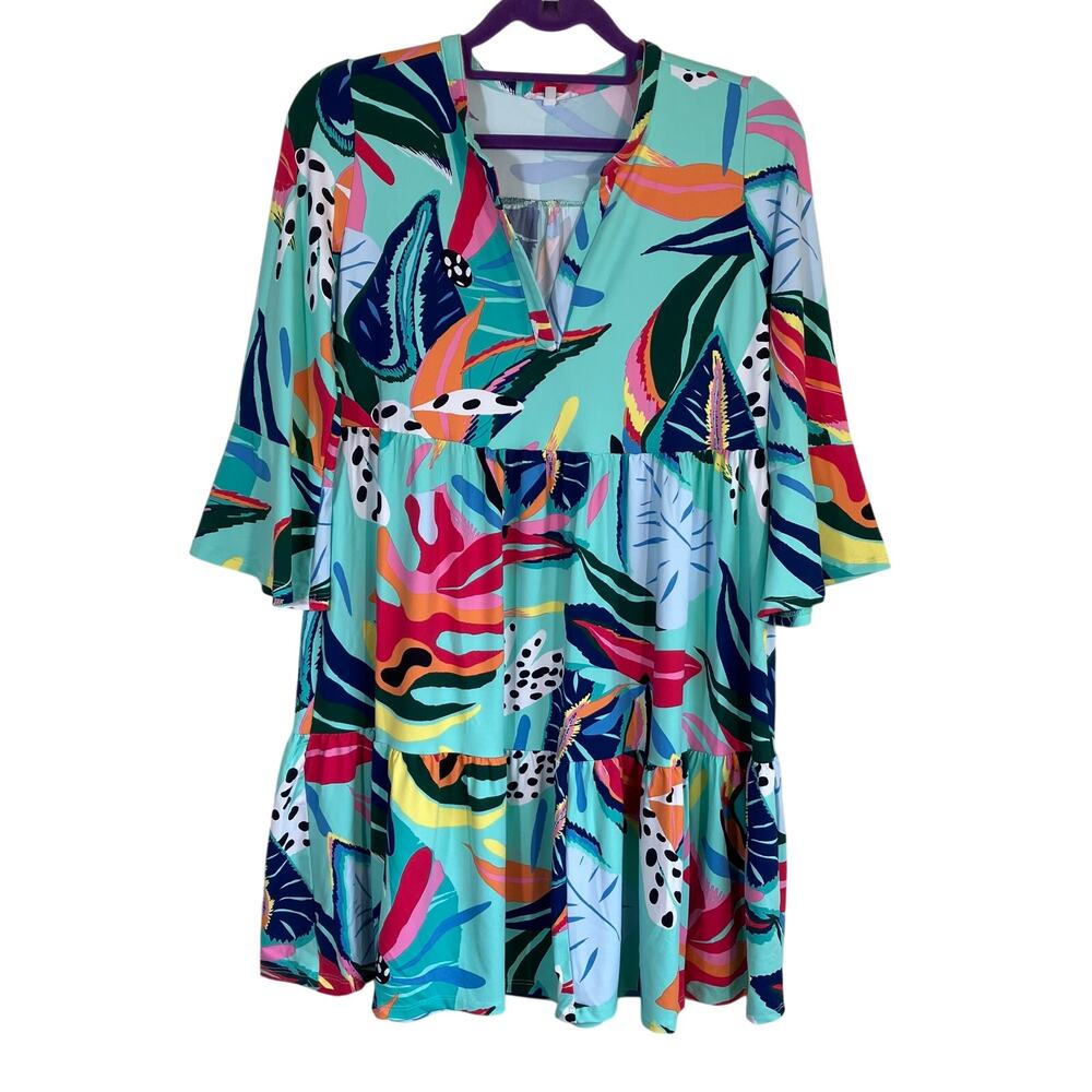 Mary Square Sz M Laguna Dress in Tropical Floral Print Tiered Babydoll Mini